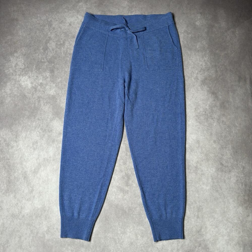 J Crew 100% Cashmere High Rise Jogger Pants Womens M NWT Heather Blue Tie Waist - Picture 1 of 11